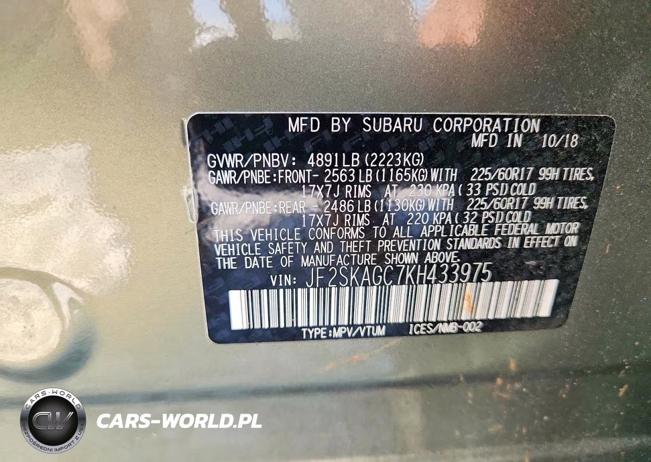2019 Subaru Forester Premium VIN:JF2SKAGC7KH433975 - 12