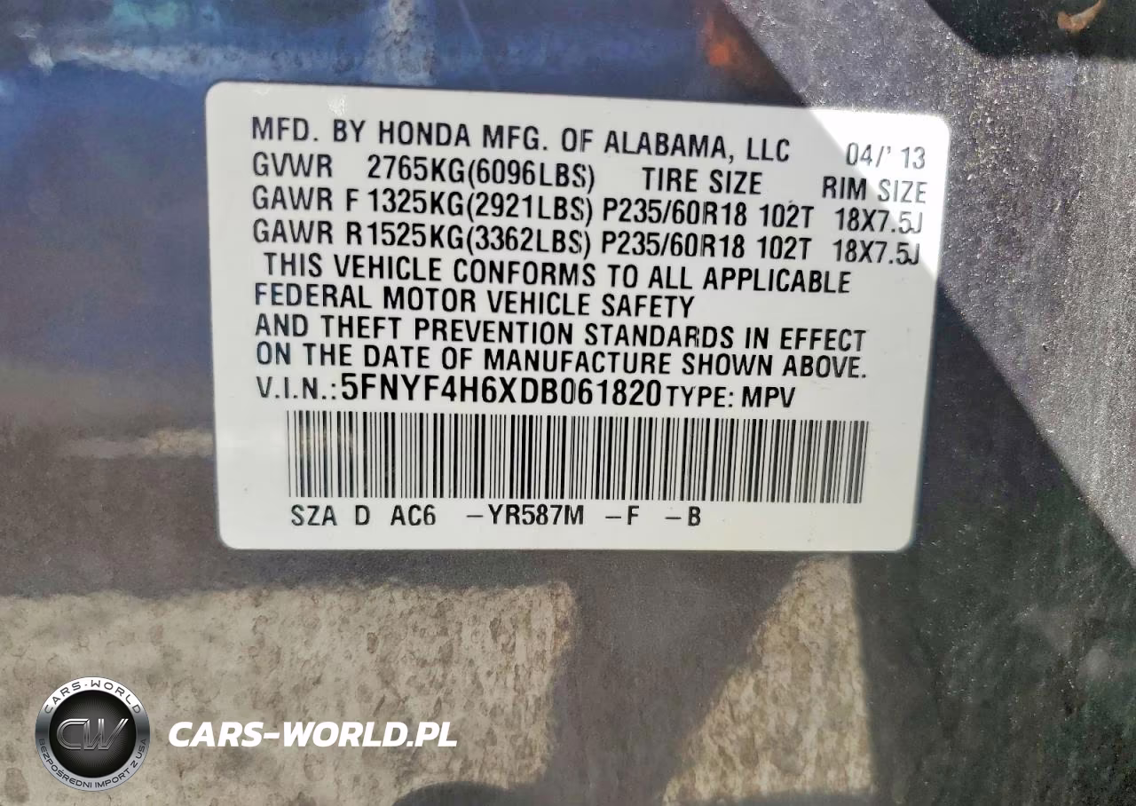 2013 Honda Pilot Exl VIN:5FNYF4H6XDB061820 - 13
