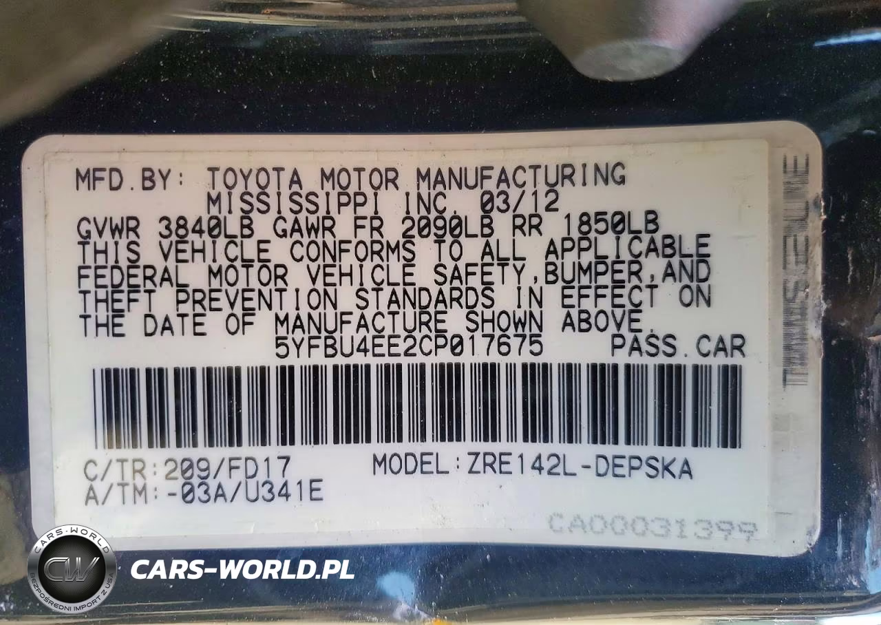 2012 Toyota Corolla S VIN:5YFBU4EE2CP017675 - 12
