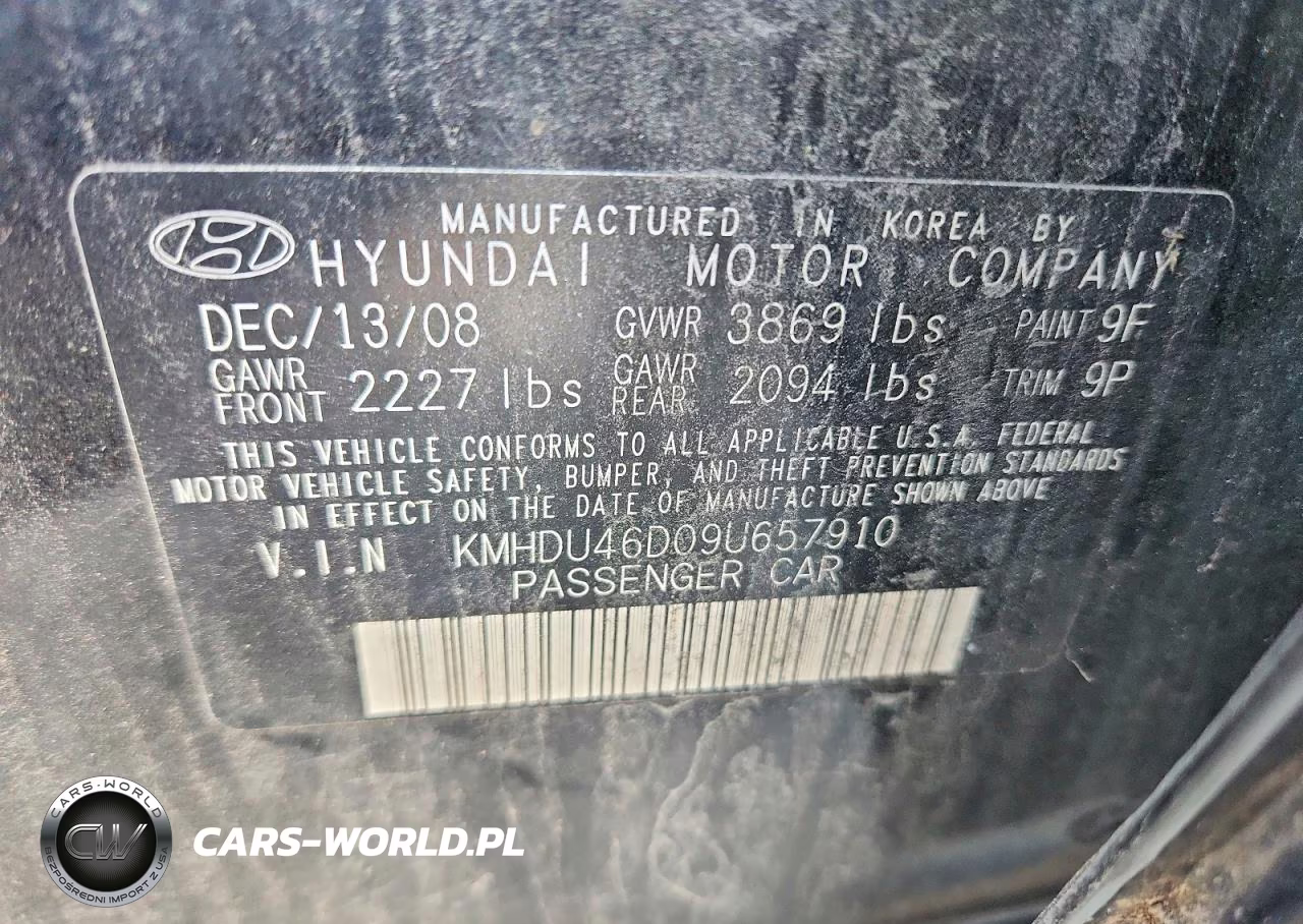 2009 Hyundai Elantra Se VIN:KMHDU46D09U657910 - 12