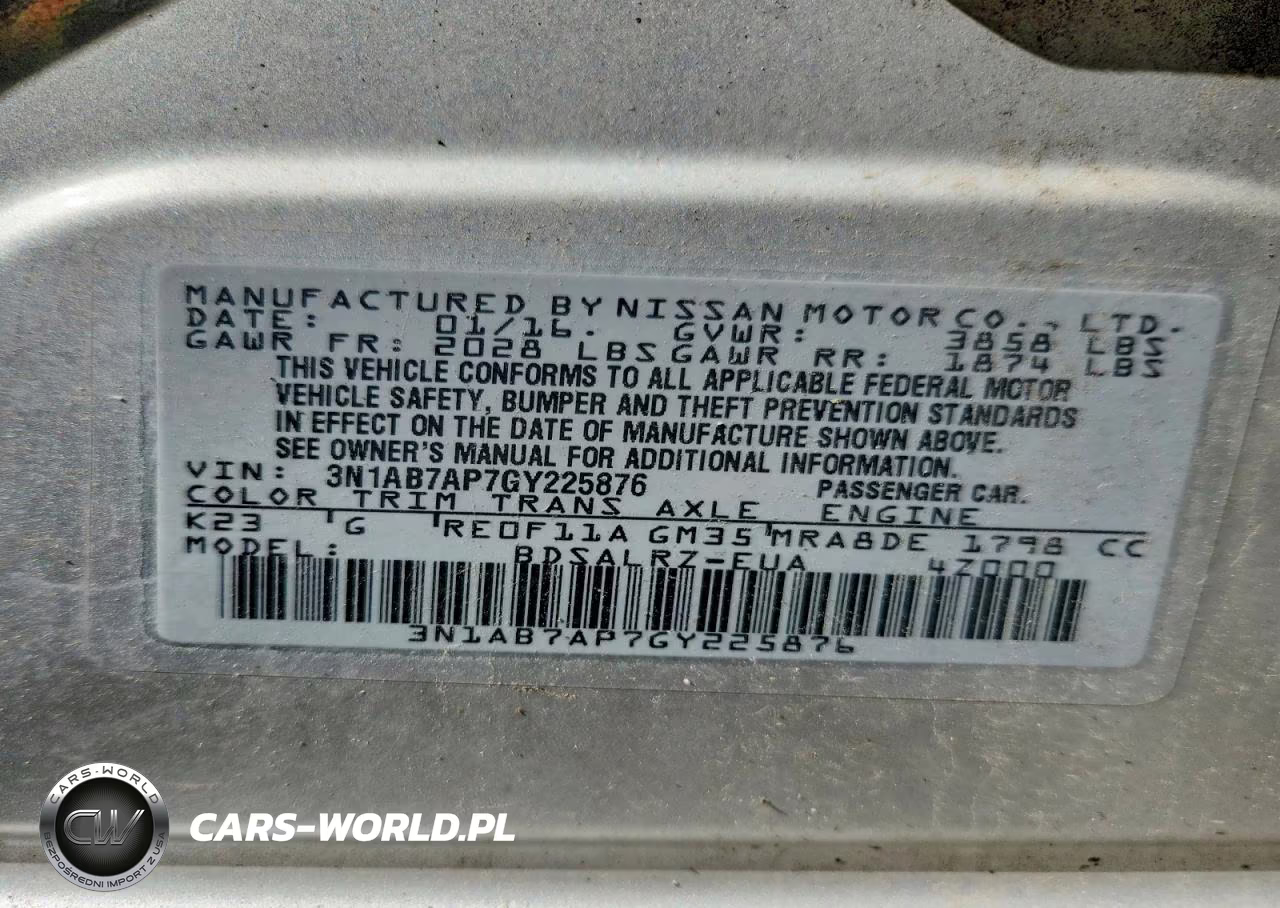 2016 Nissan Sentra Sr VIN:3N1AB7AP7GY225876 - 12