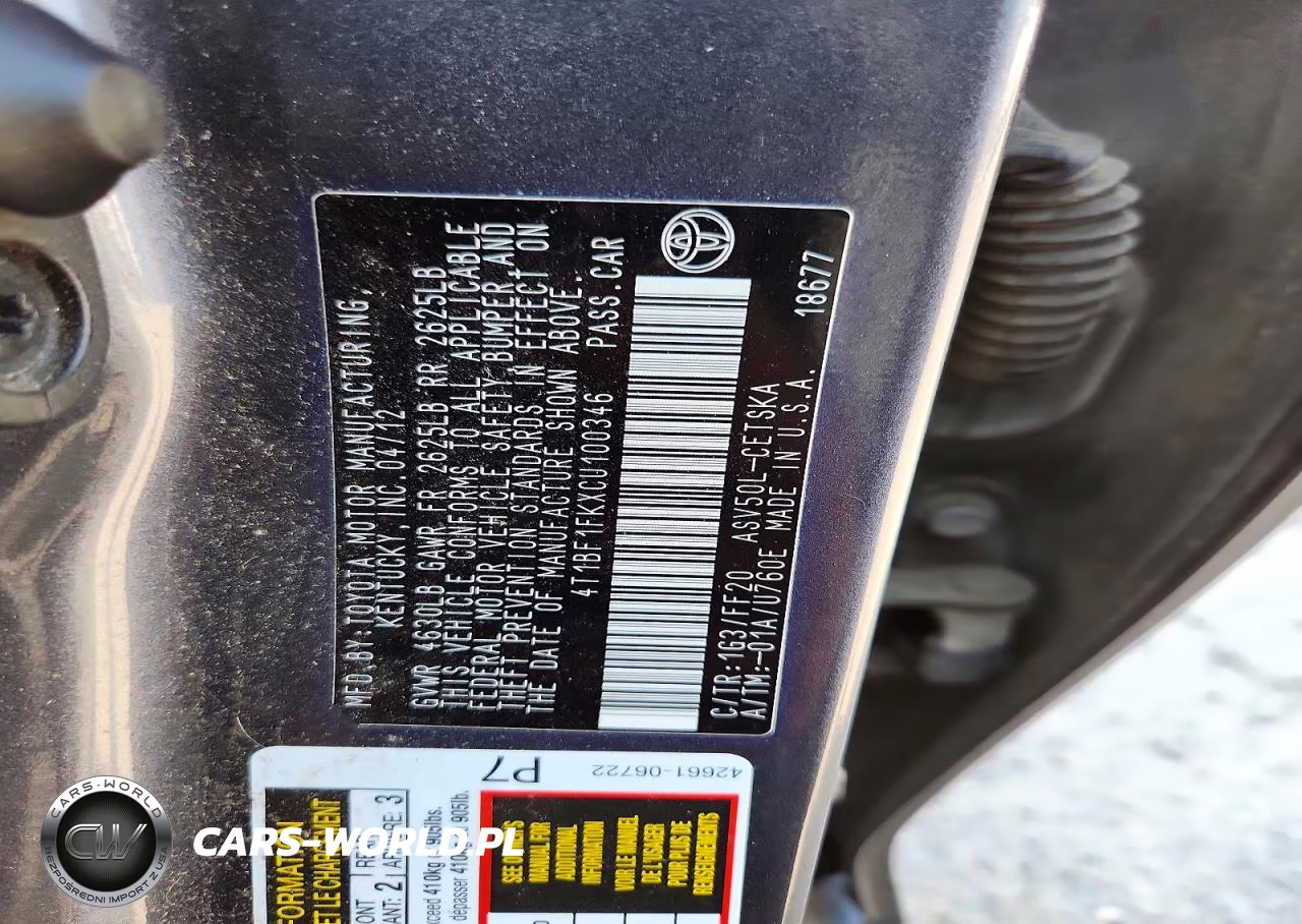2012 Toyota Camry Se VIN:4T1BF1FKXCU100346 - 12