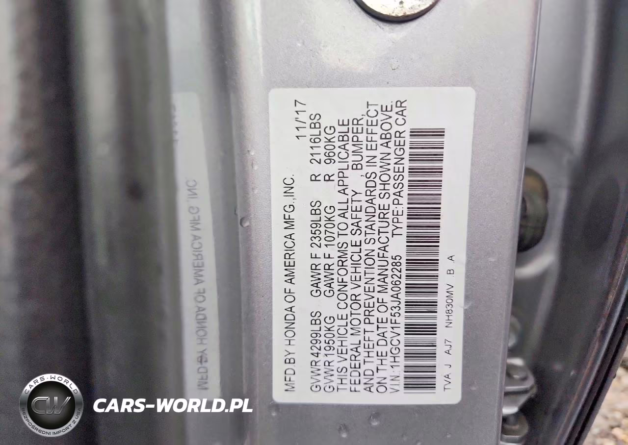 2018 Honda Accord Exl VIN:1HGCV1F53JA062285 - 12
