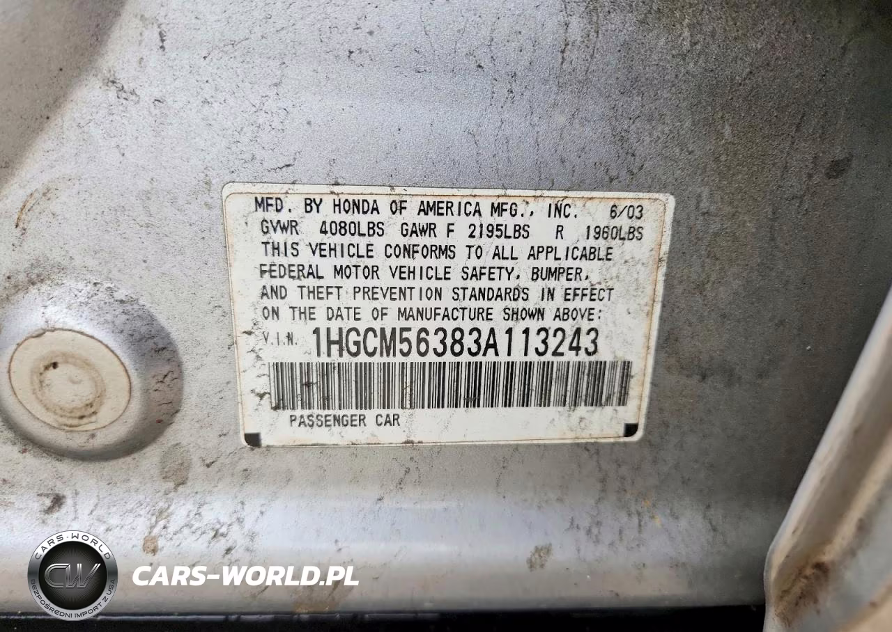 2003 Honda Accord Lx VIN:1HGCM56383A113243 - 12