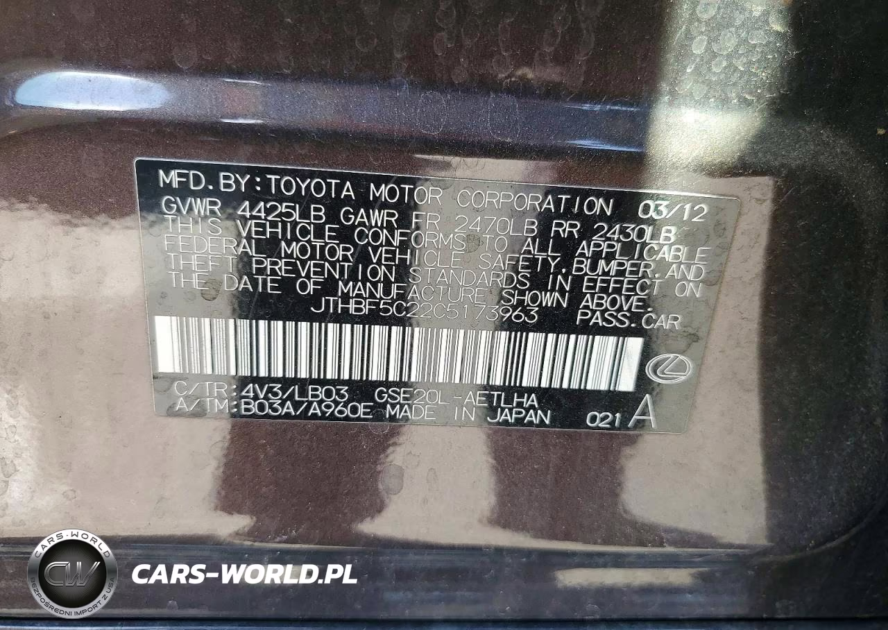 2012 Lexus Is 250 Base VIN:JTHBF5C22C5173963 - 12
