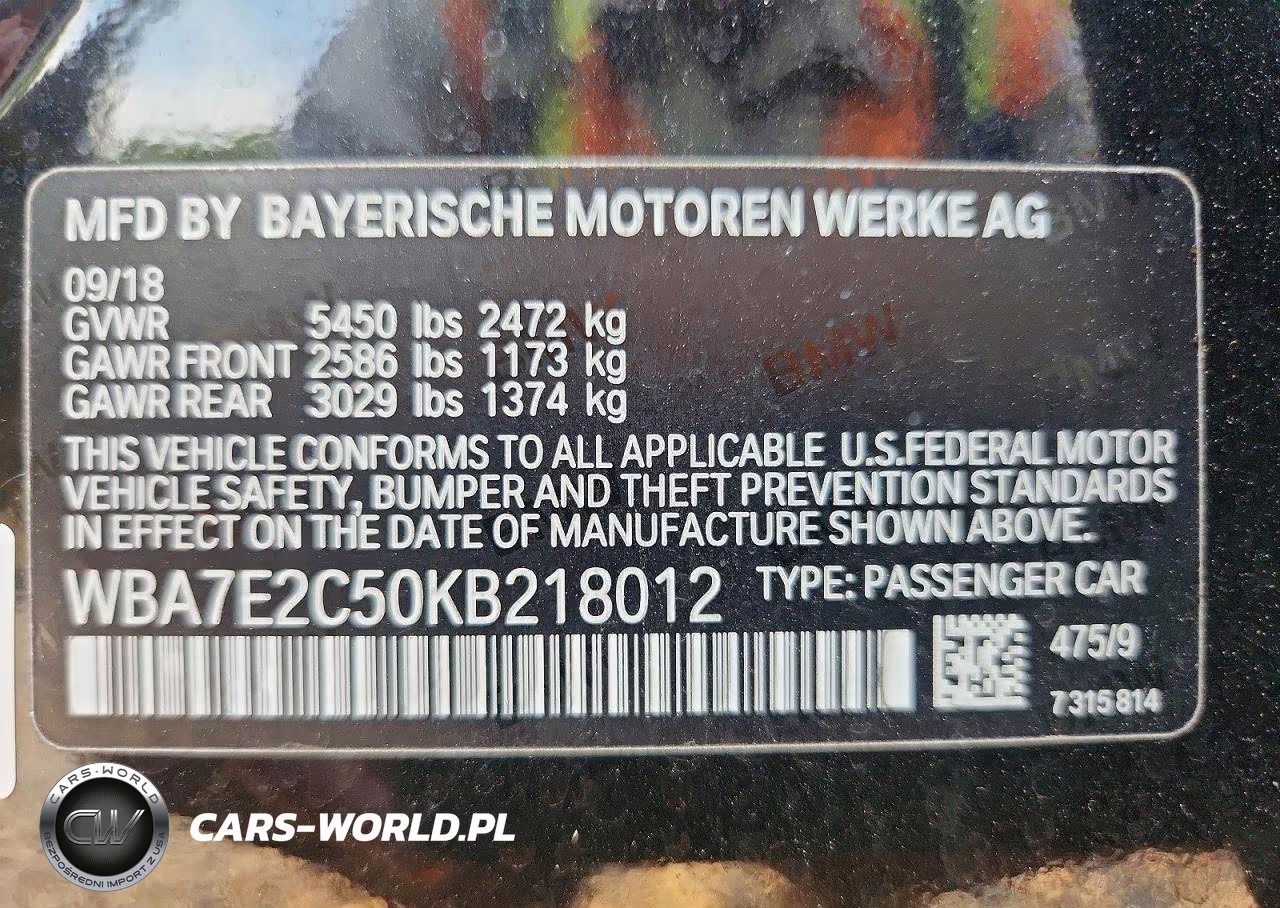 2019 BMW 740 I VIN:WBA7E2C50KB218012 - 12