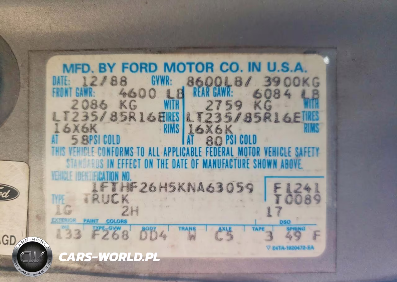 1989 Ford F250 VIN:1FTHF26H5KNA63059 - 12