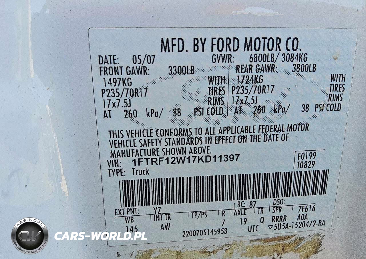 2007 Ford F150 VIN:1FTRF12W17KD11397 - 12