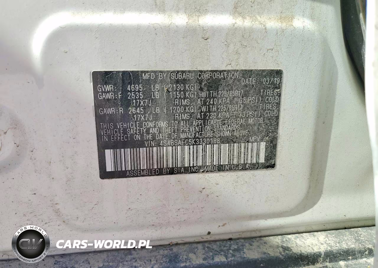 2019 Subaru Outback 2.5I Premium VIN:4S4BSAFC5K3330188 - 13