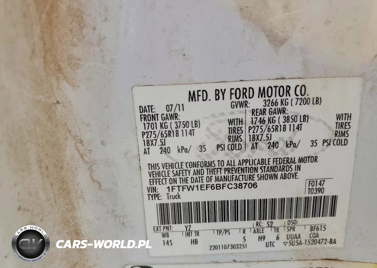 2011 Ford F150 Supercrew VIN:1FTFW1EF6BFC38706 - 12