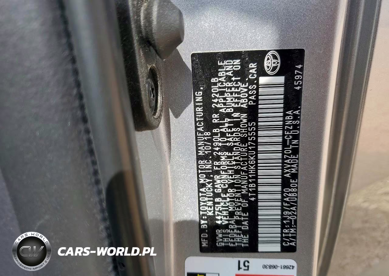2019 Toyota Camry Le VIN:4T1B11HK6KU175555 - 12