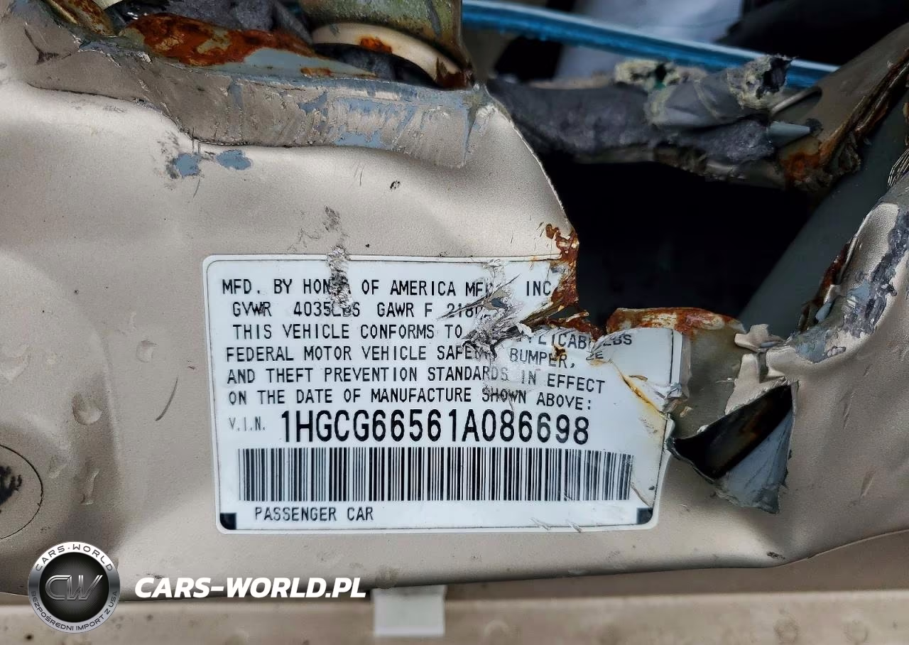 2001 Honda Accord Lx VIN:1HGCG66561A086698 - 12