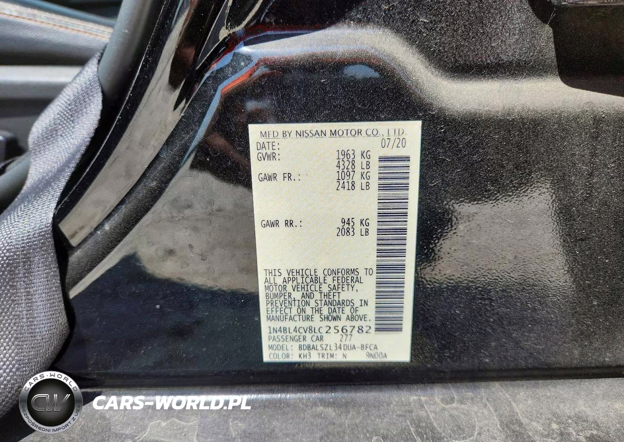 2020 Nissan Altima Sr VIN:1N4BL4CV8LC256782 - 12