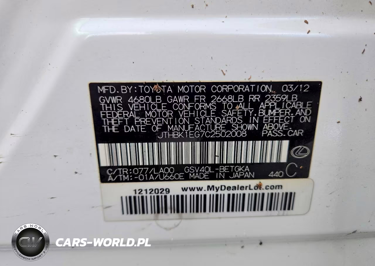 2012 Lexus Es 350 VIN:JTHBK1EG7C2502008 - 12