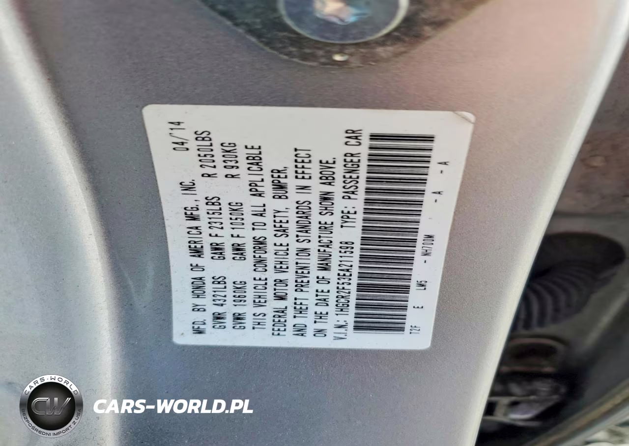 2014 Honda Accord Sport VIN:1HGCR2F53EA211598 - 12