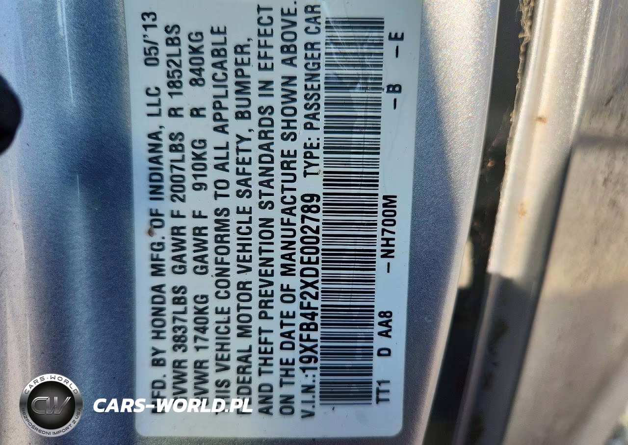 2013 Honda Civic Hybrid VIN:19XFB4F2XDE002789 - 12