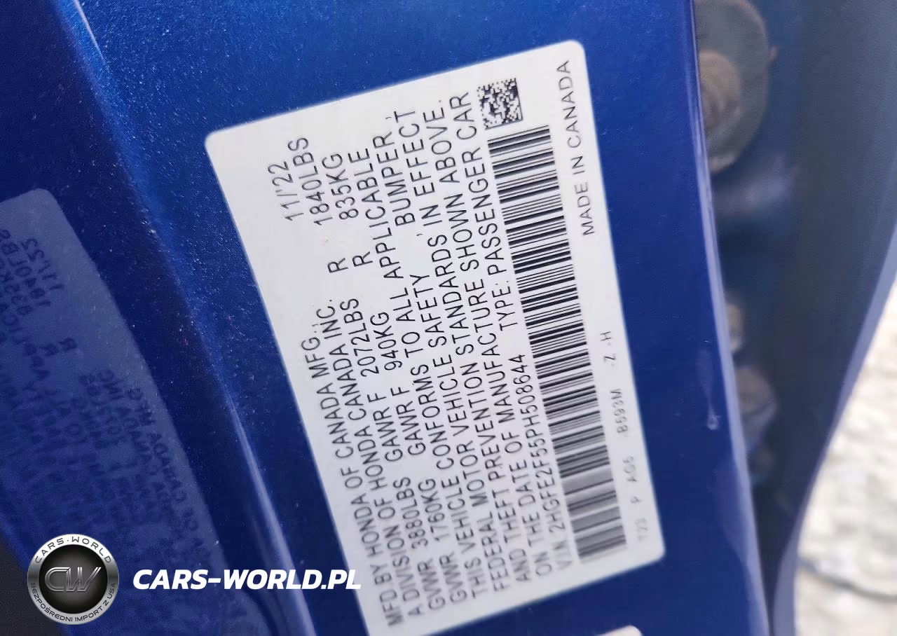 2023 Honda Civic Sport VIN:2HGFE2F55PH508644 - 13