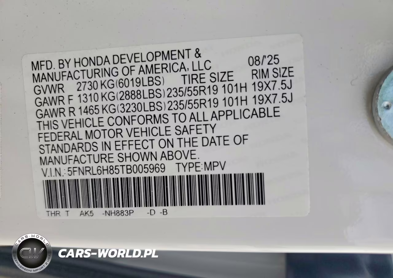 2026 Honda Odyssey Touring VIN:5FNRL6H85TB005969 - 14