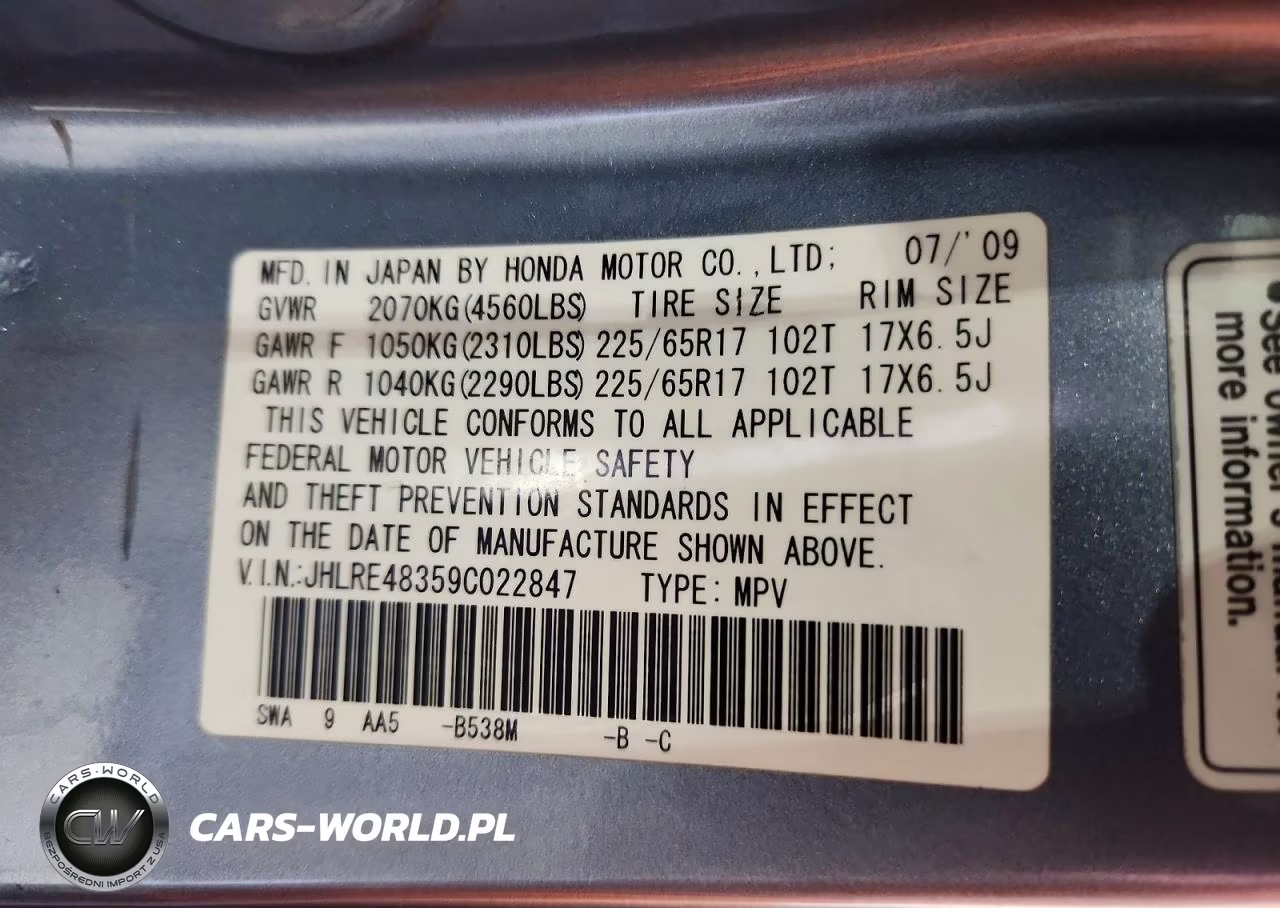 2009 Honda Cr-V Lx VIN:JHLRE48359C022847 - 14