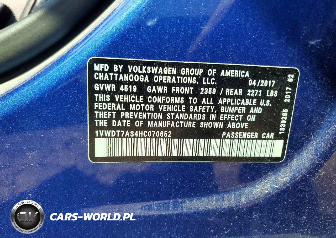 2017 Volkswagen Passat R-Line VIN:1VWDT7A34HC070652 - 12