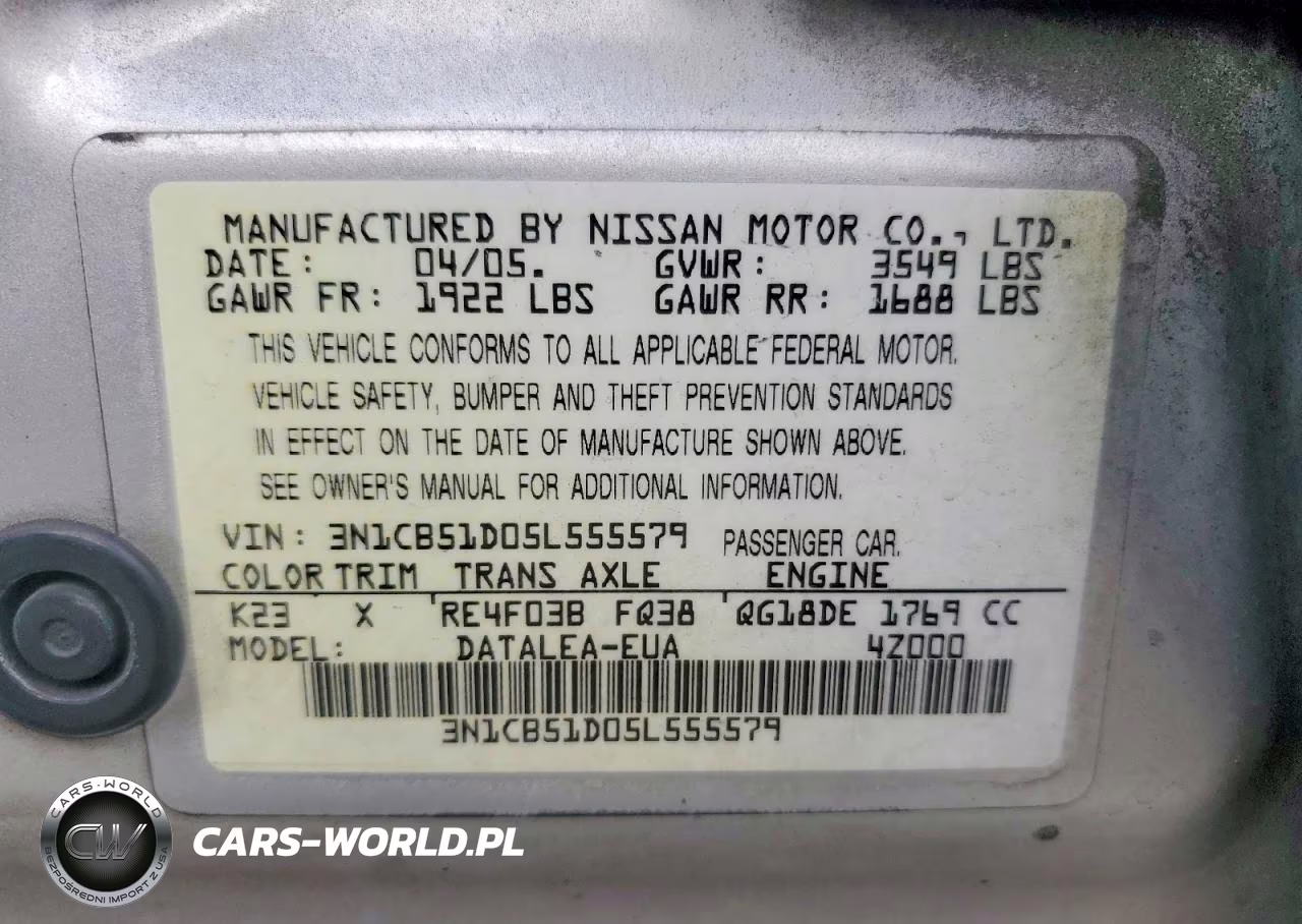 2005 Nissan Sentra 1.8 VIN:3N1CB51D05L555579 - 13