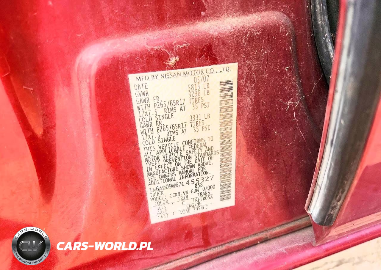 2007 Nissan Frontier Se VIN:1N6AD09W67C455327 - 12