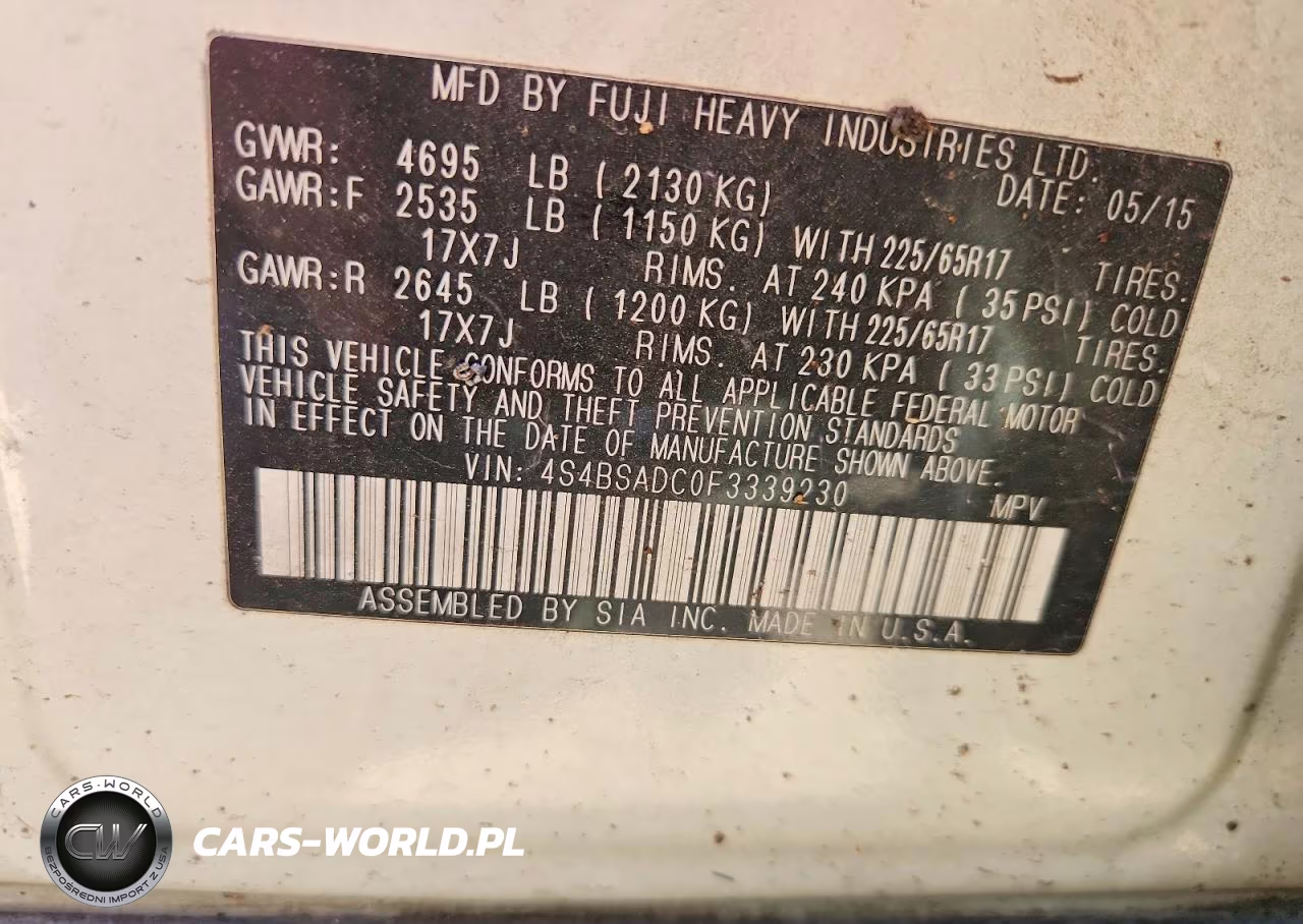 2015 Subaru Outback 2.5I Premium VIN:4S4BSADC0F3339230 - 12