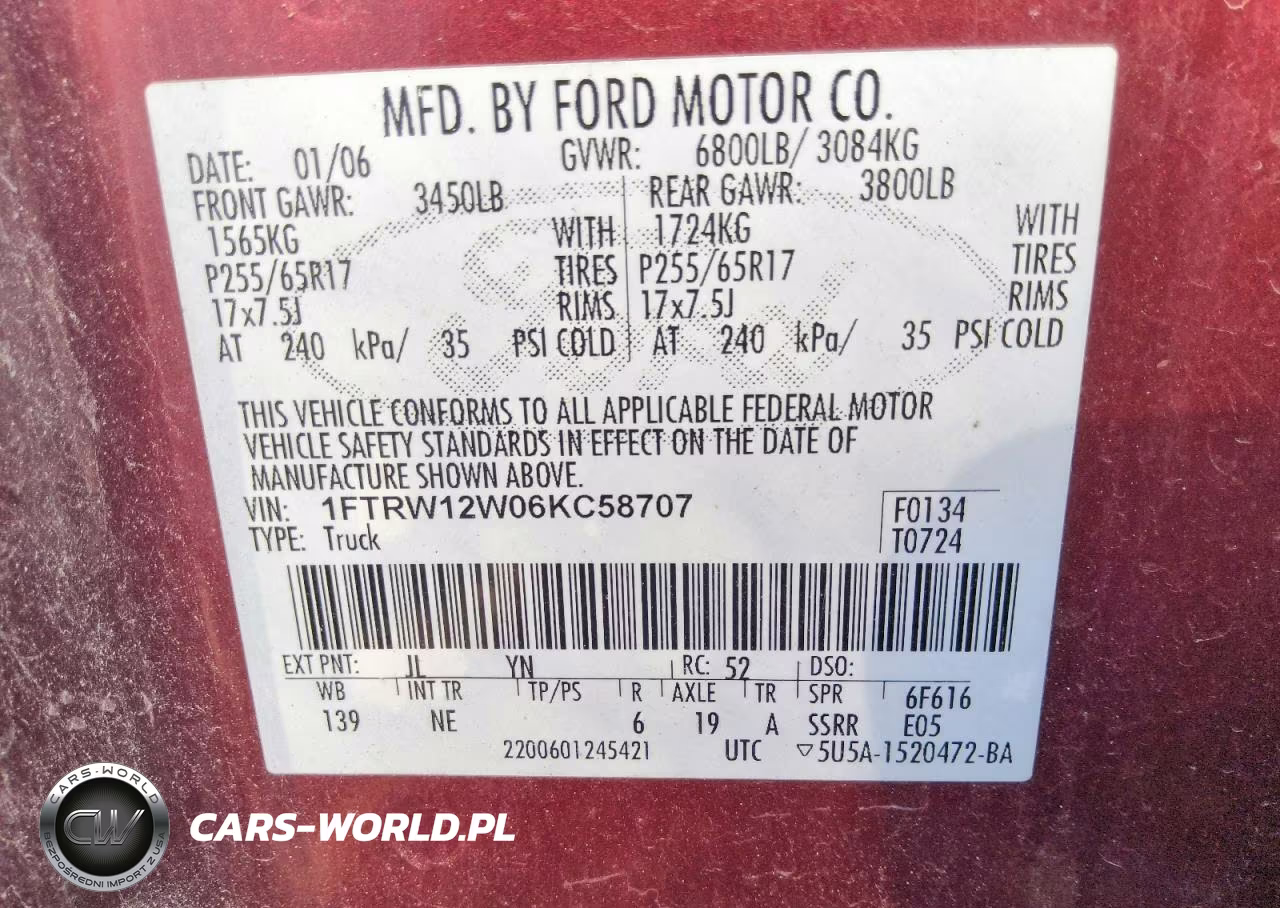 2006 Ford F150 Supercrew VIN:1FTRW12W06KC58707 - 12
