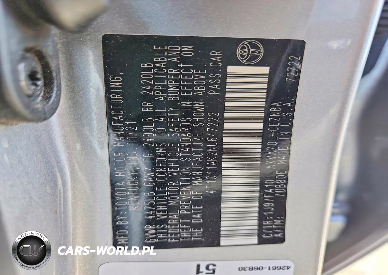 2022 Toyota Camry Le VIN:4T1C11AK2NU647222 - 12