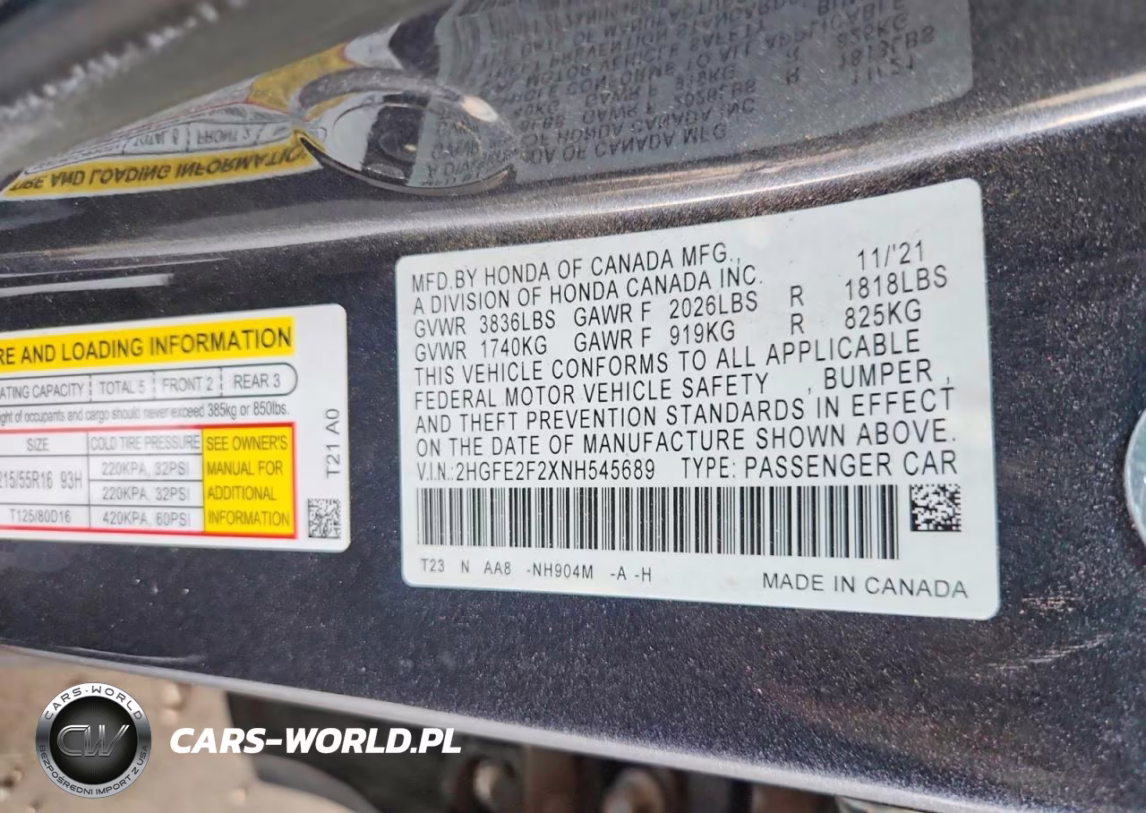 2022 Honda Civic Lx VIN:2HGFE2F2XNH545689 - 13