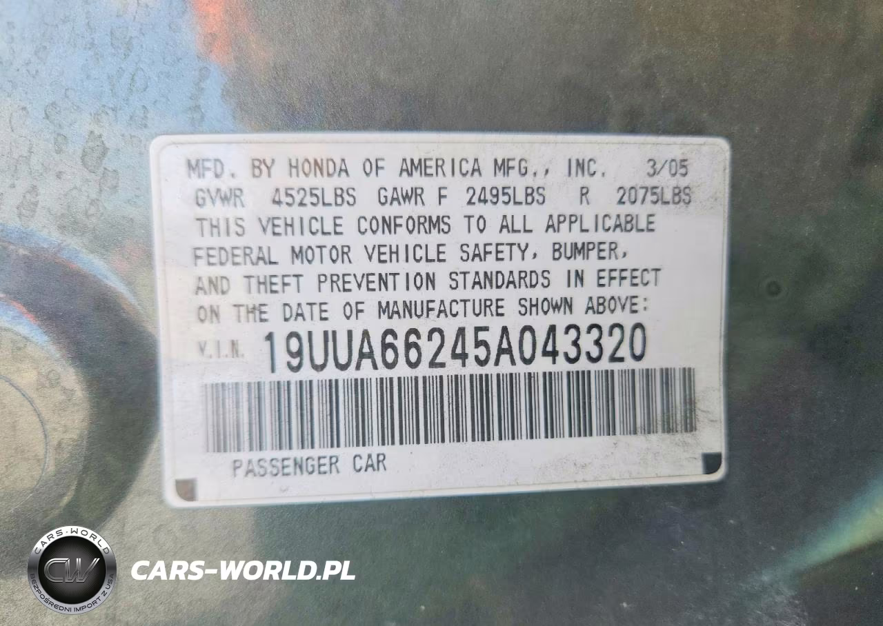 2005 Acura Tl VIN:19UUA66245A043320 - 13