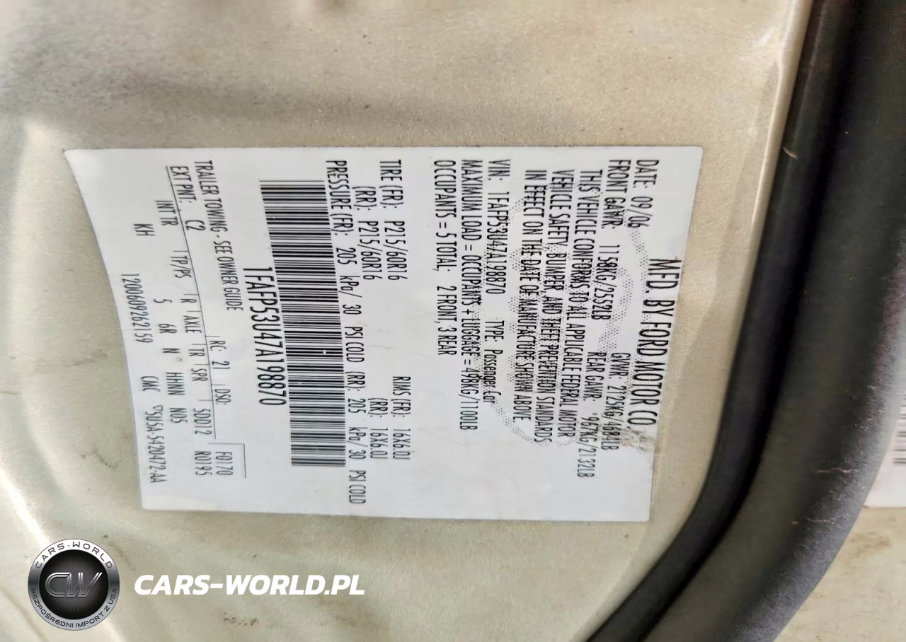 2007 Ford Taurus Se VIN:1FAFP53U47A198870 - 12