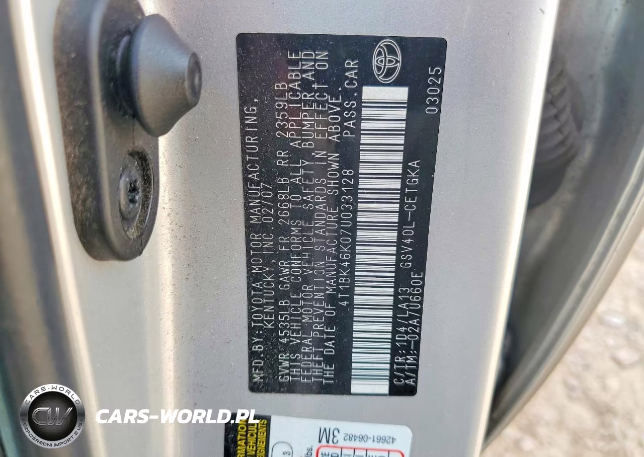 2007 Toyota Camry Xle V6 VIN:4T1BK46K07U033128 - 12