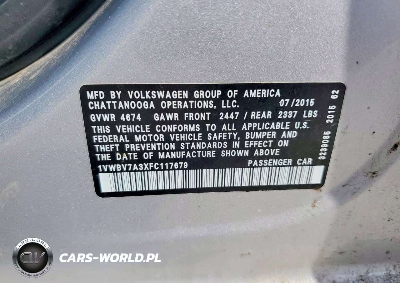 2015 Volkswagen Passat Se VIN:1VWBV7A3XFC117679 - 13