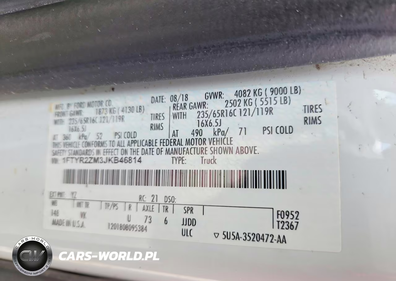 2018 Ford Transit T-250 VIN:1FTYR2ZM3JKB46814 - 13