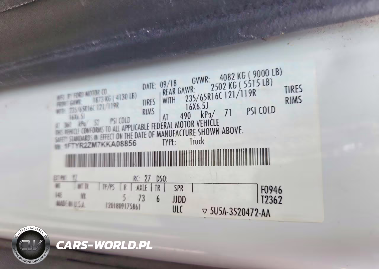 2019 Ford Transit T-250 VIN:1FTYR2ZM7KKA08856 - 13