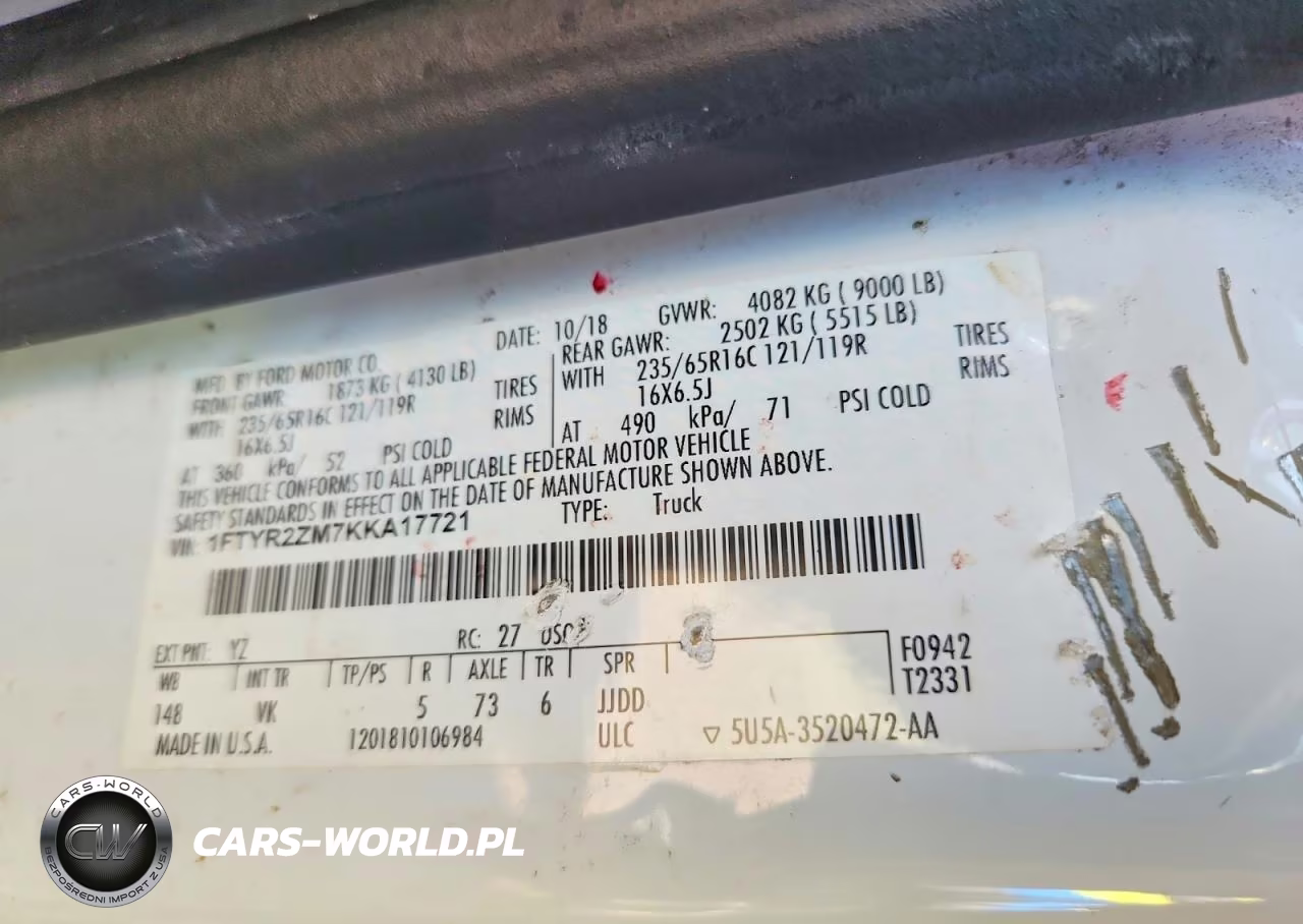 2019 Ford Transit T-250 VIN:1FTYR2ZM7KKA17721 - 13