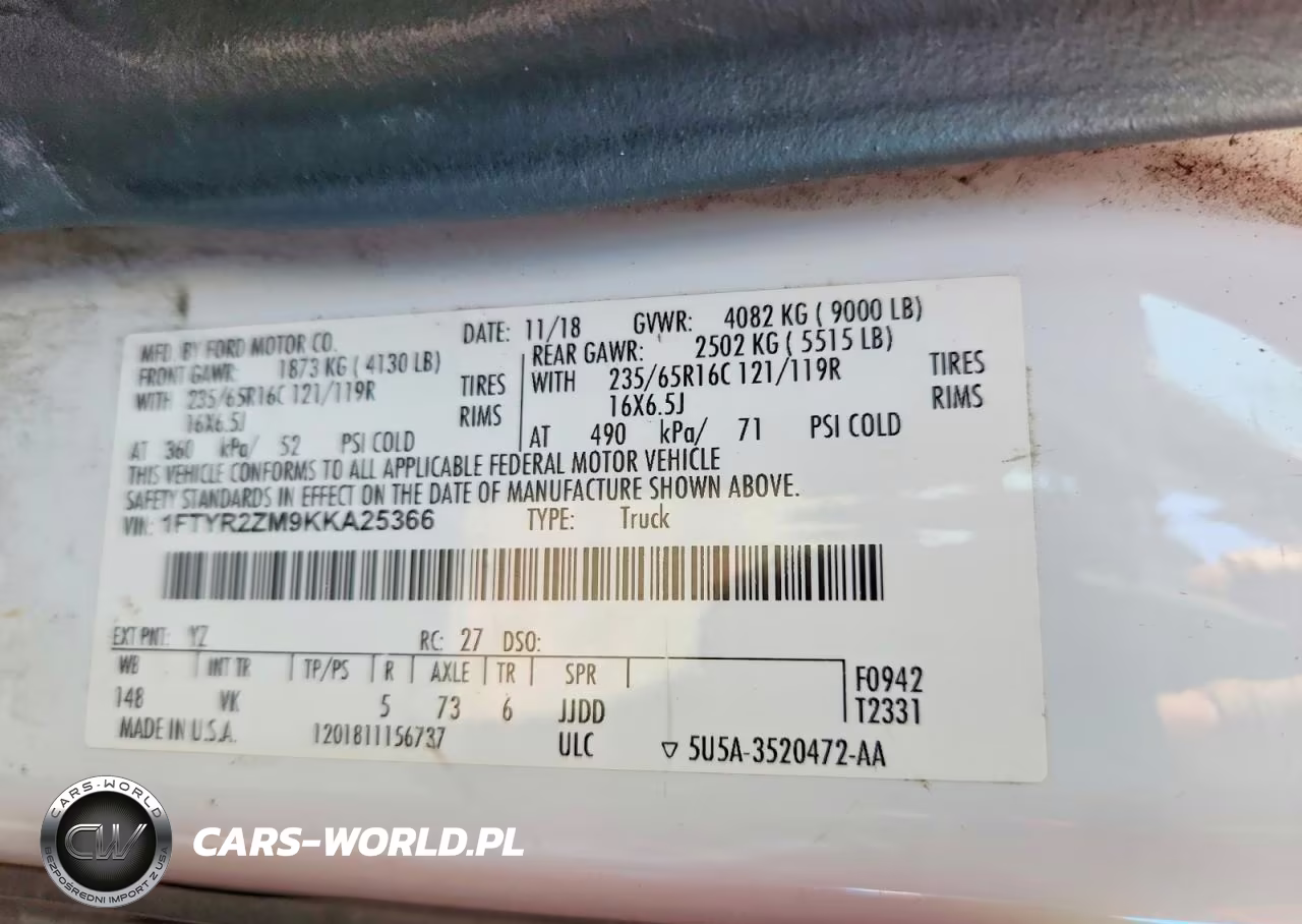 2019 Ford Transit T-250 VIN:1FTYR2ZM9KKA25366 - 13