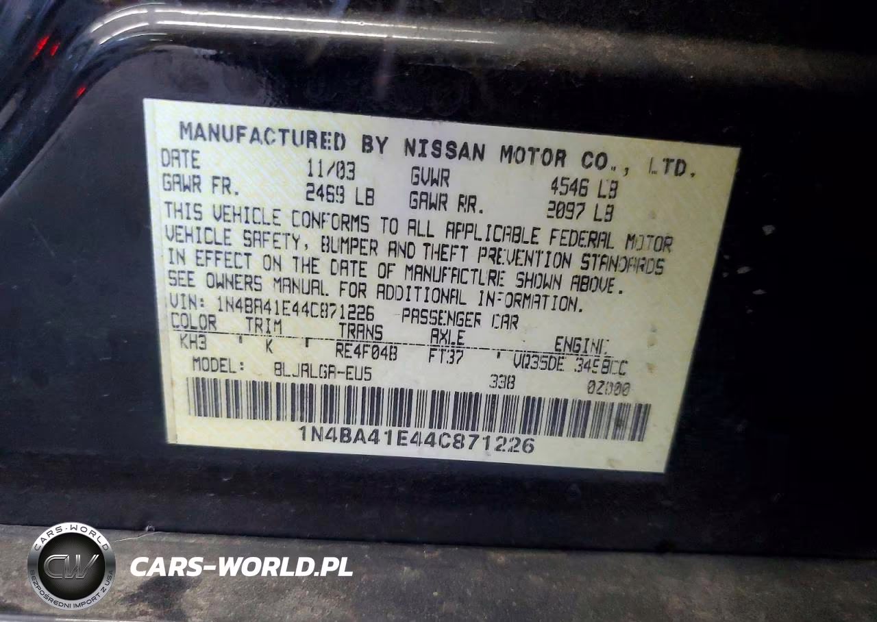 2004 Nissan Maxima 3.5 Se VIN:1N4BA41E44C871226 - 12