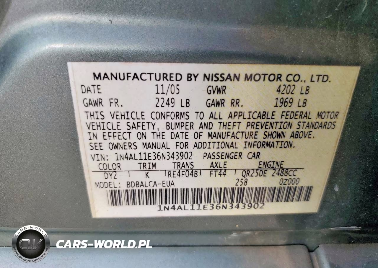 2006 Nissan Altima 2.5 S VIN:1N4AL11E36N343902 - 12