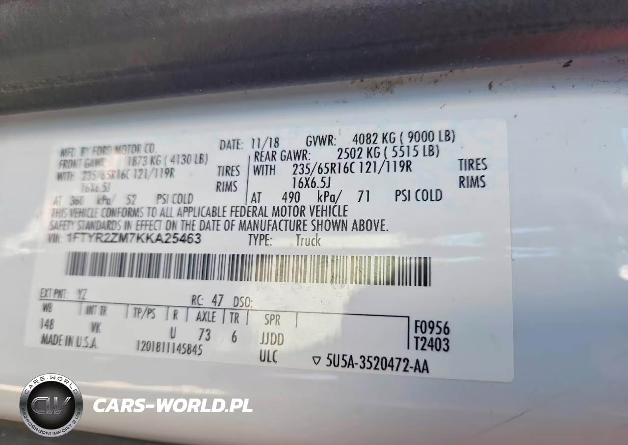 2019 Ford Transit T-250 VIN:1FTYR2ZM7KKA25463 - 13