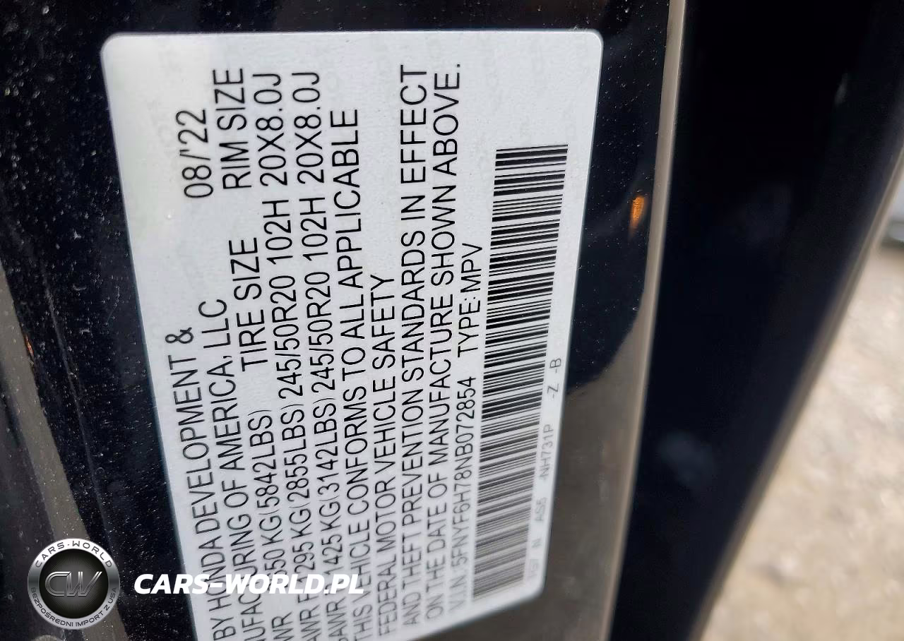 2022 Honda Pilot Black VIN:5FNYF6H78NB072854 - 13