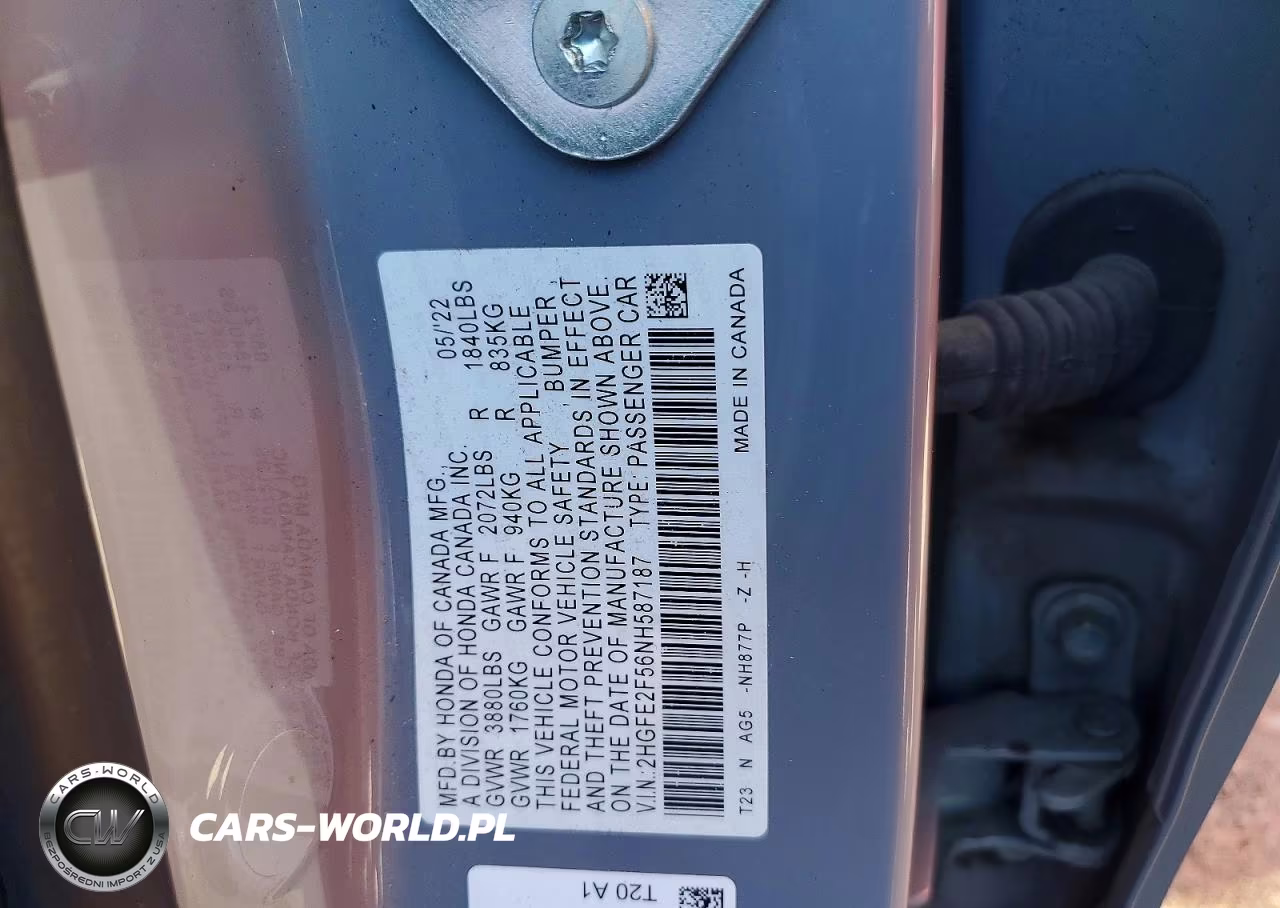 2022 Honda Civic Sport VIN:2HGFE2F56NH587187 - 12