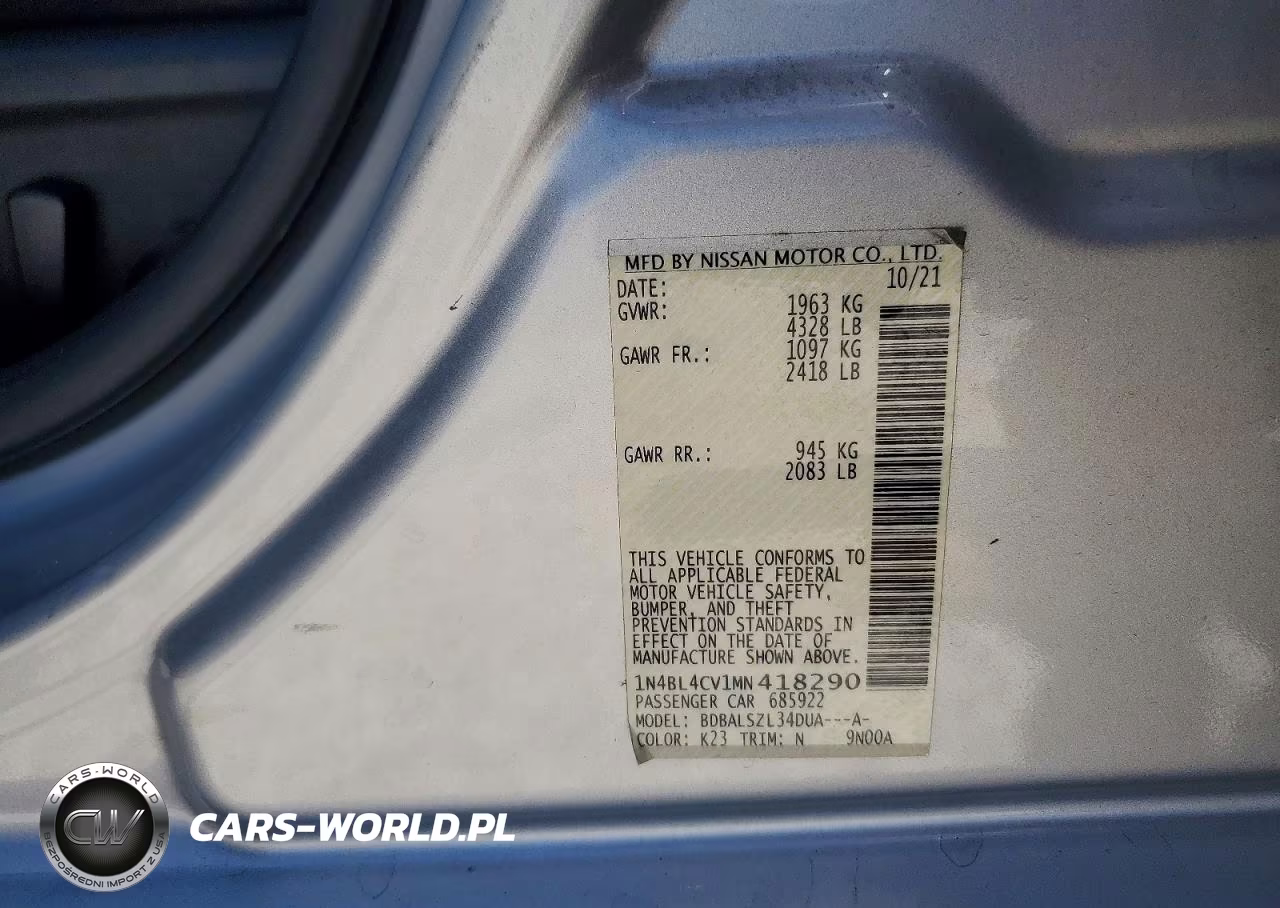 2021 Nissan Altima Sr VIN:1N4BL4CV1MN418290 - 12