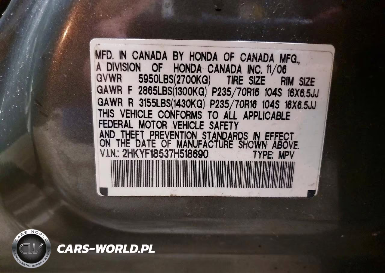 2007 Honda Pilot Exl VIN:2HKYF18537H518690 - 14