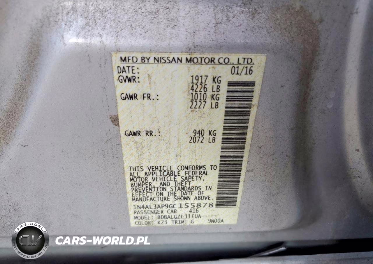 2016 Nissan Altima 2.5 S VIN:1N4AL3AP9GC155878 - 12