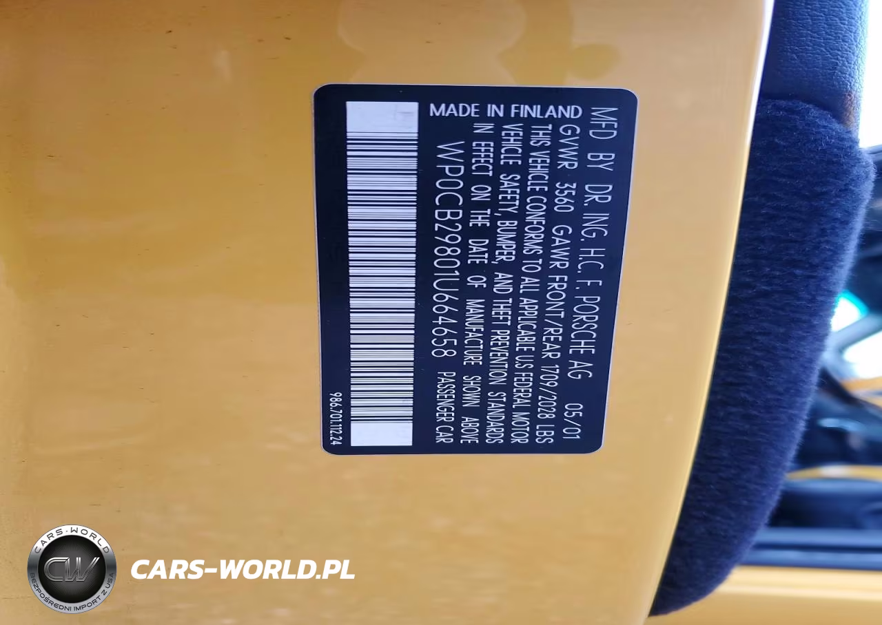2001 Porsche Boxster S VIN:WP0CB29801U664658 - 12