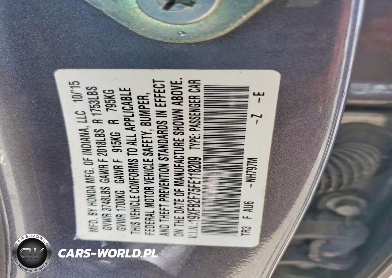 2015 Honda Civic Se VIN:19XFB2F75FE118209 - 13