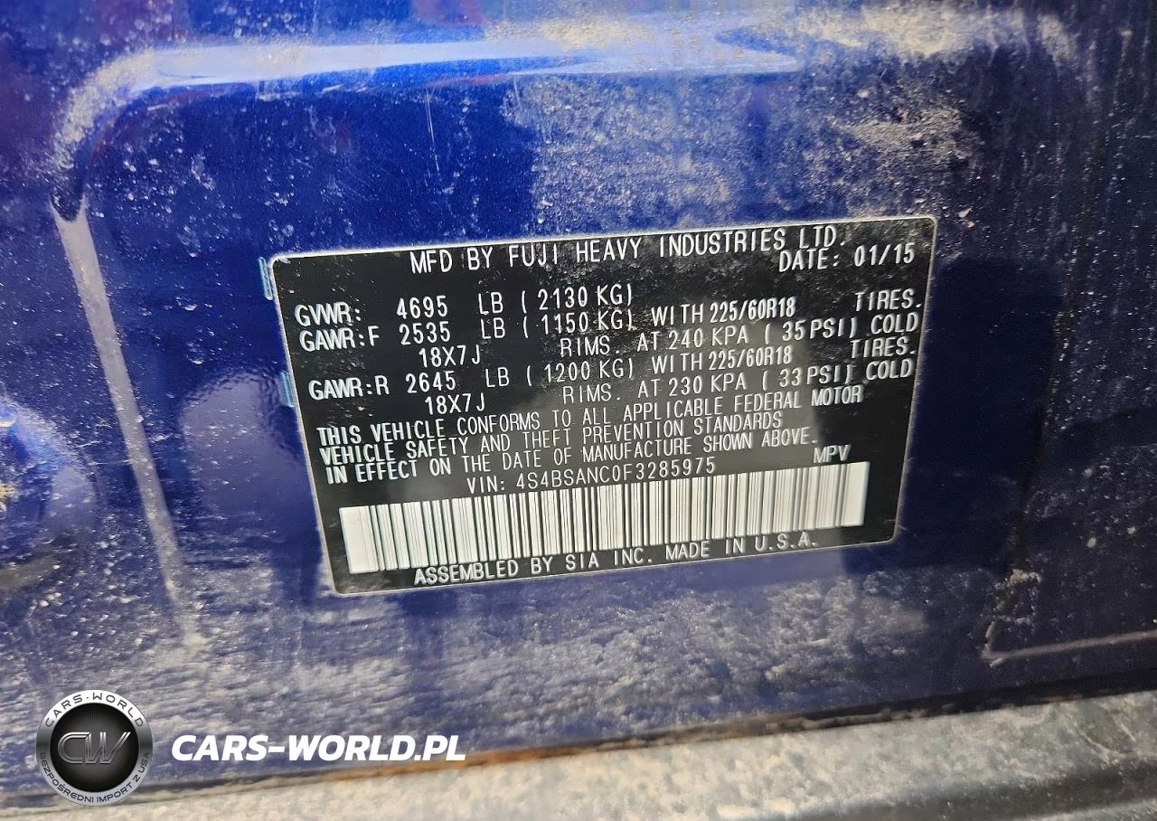 2015 Subaru Outback 2.5I Limited VIN:4S4BSANC0F3285975 - 13