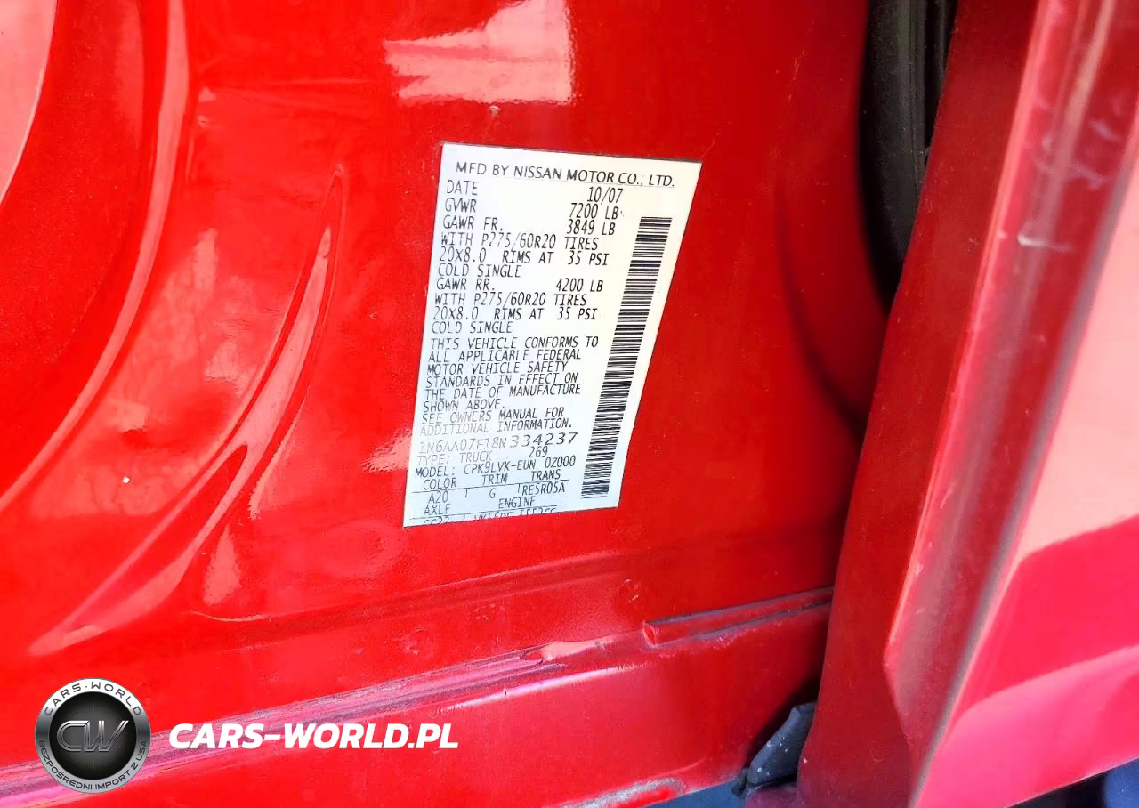 2008 Nissan Titan Xe VIN:1N6AA07F18N334237 - 12
